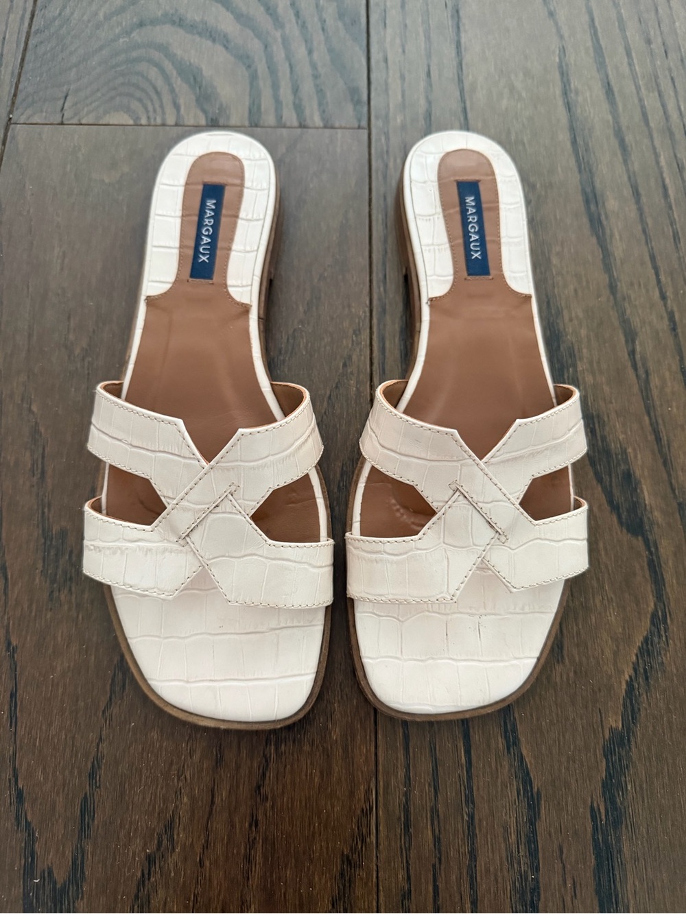 Margaux Cream Croc-Embossed Double-Band Slide Mules